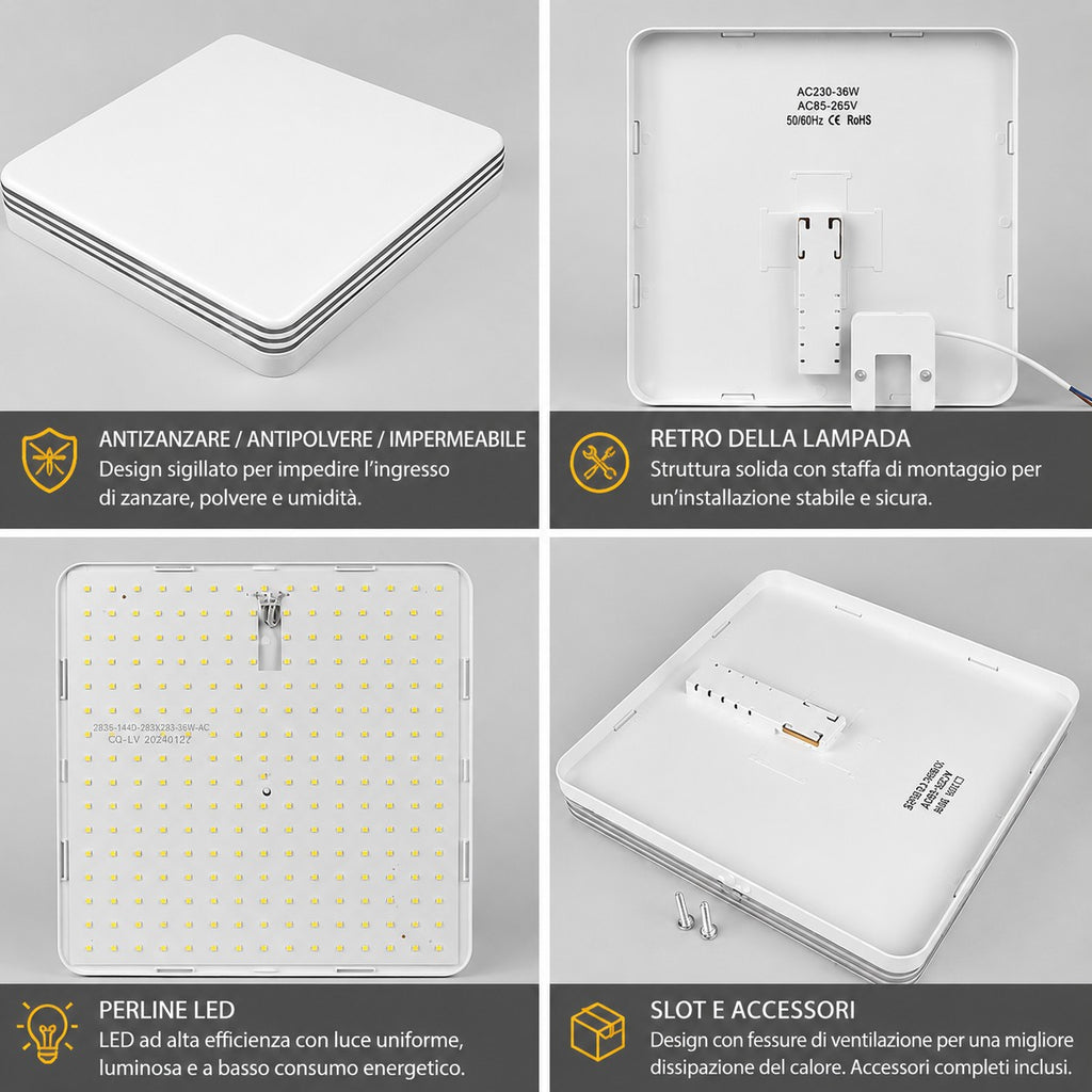 NOVOORA™ Plafoniera LED Quadrata 18W–48W