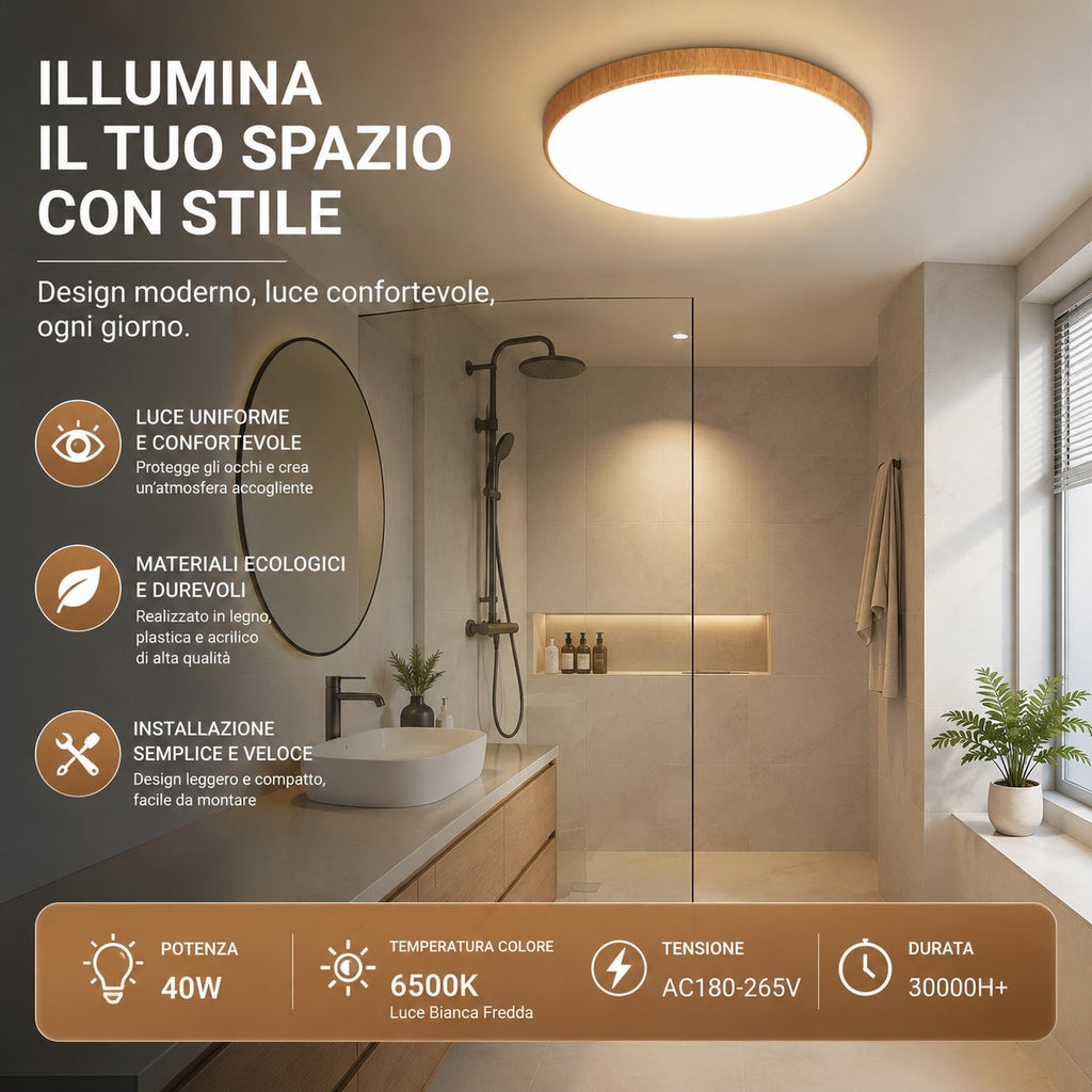 Novoora – Plafoniera LED Circolare Effetto Legno Noce