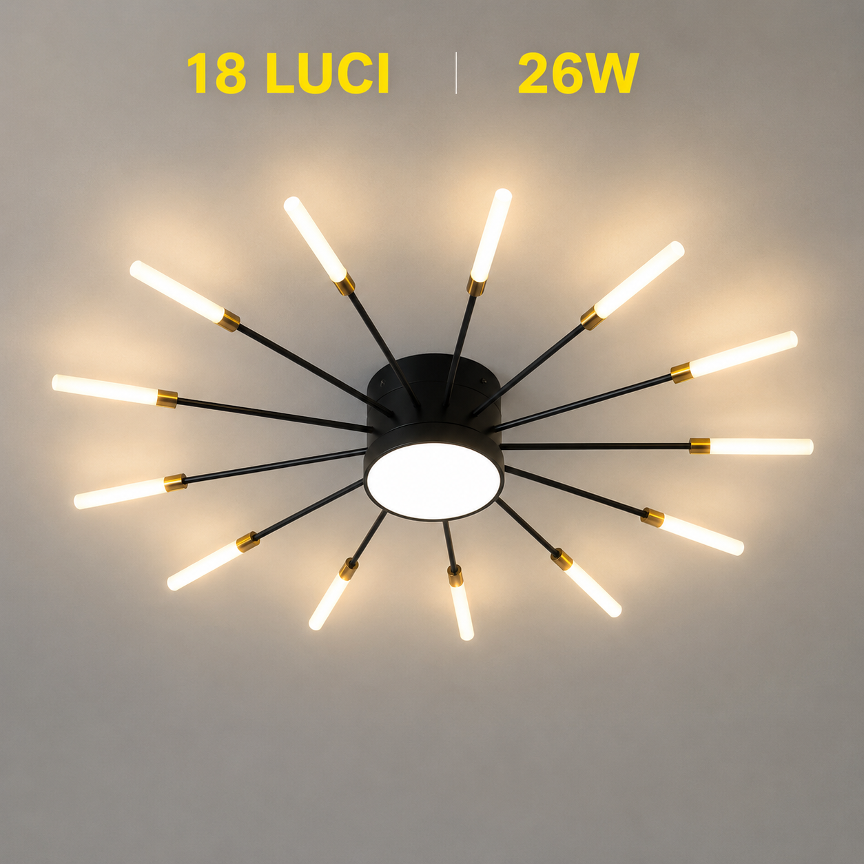 Plafoniera LED Moderna Camera e Soggiorno – Modello B, Nero, 18 luci