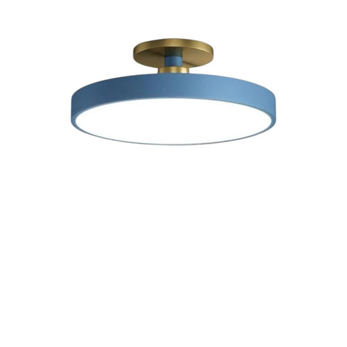Novoora modern blue and gold LED ceiling light with a minimalist round metal and acrylic design