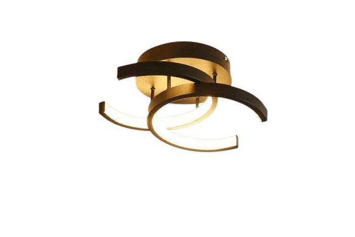 Novoora modern dimmable LED ceiling light with a black curved metal frame mounted on a white ceiling