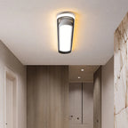 Novoora ultra-thin dimmable LED ceiling light with black iron frame and translucent cover in a modern hallway