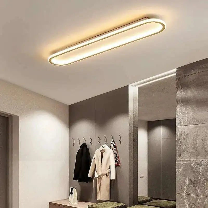 Novoora modern minimalist long LED ceiling light with slim iron and acrylic design installed in a hallway