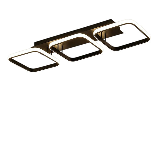 Novoora minimalist square LED ceiling light with three black frames and integrated lighting in a modern living room