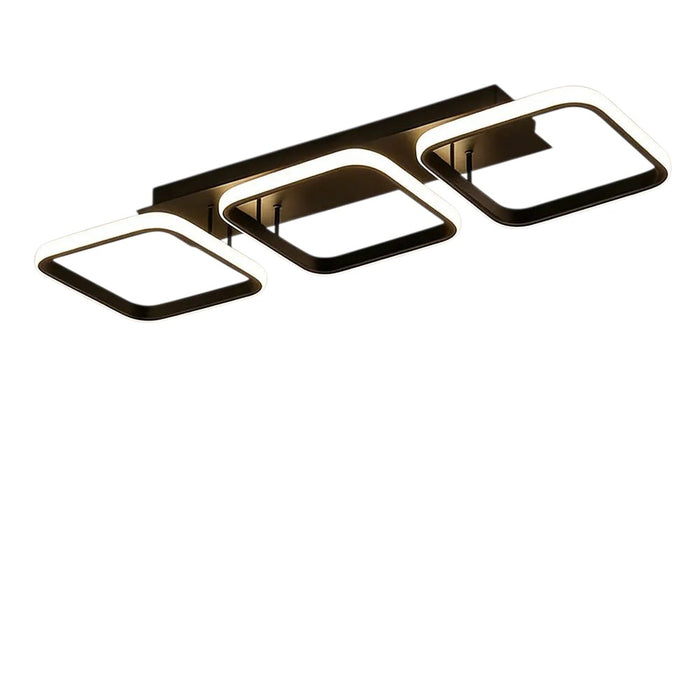 Novoora minimalist square LED ceiling light with three black frames and integrated lighting in a modern living room