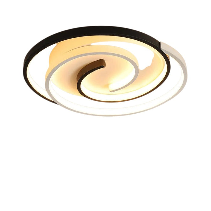 Novoora modern spiral LED ceiling light with a sleek black and white circular design for contemporary interiors.