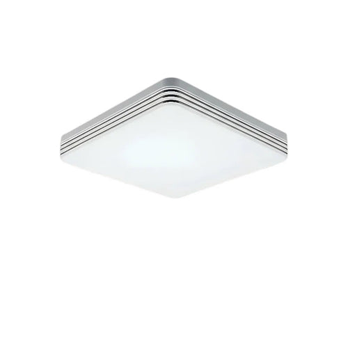 Novoora square LED ceiling light with a white acrylic diffuser and modern silver frame for uniform home lighting
